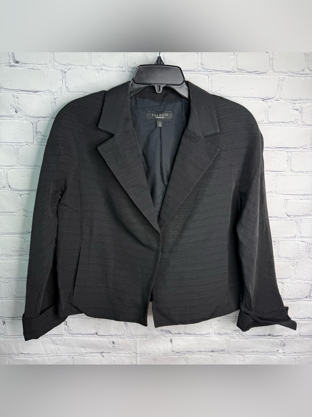 TALBOTS Black Textured Cuffed Sleeve Blazer 10